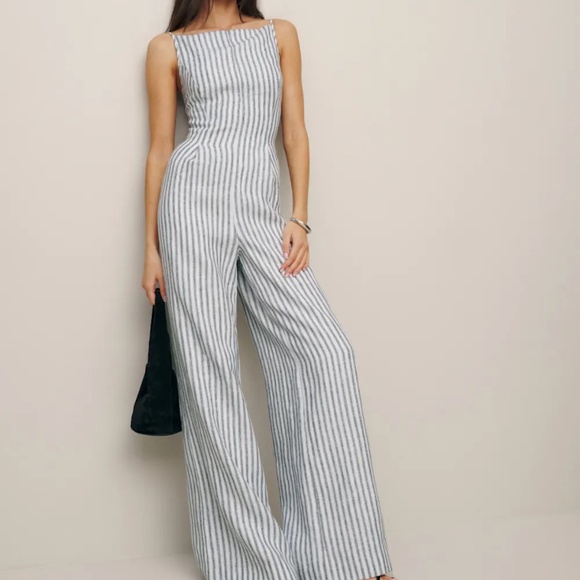 Reformation Pants - Reformation Petites Ciara Linen Jumpsuit Antibes Stripe - Size 0P